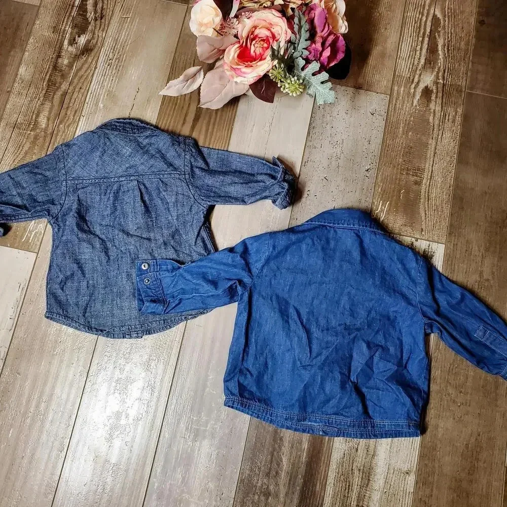 Chambray Blue Denim Baby Boy Button Down Shirt Bundle Size 6m NWOT